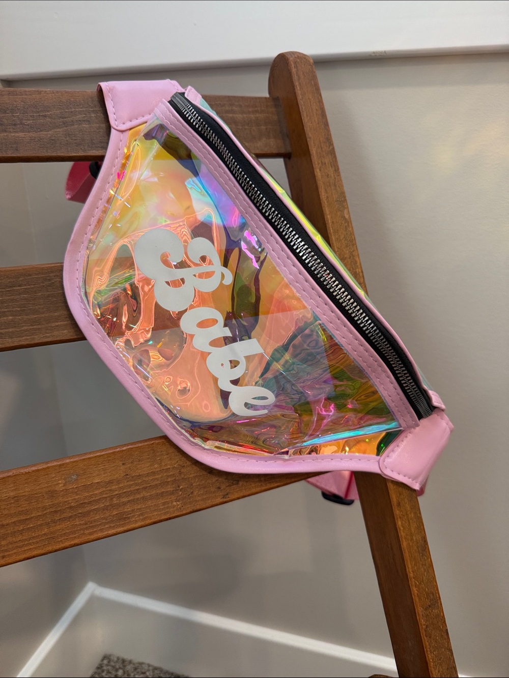 New Holographic Clear “Babe” Belt Bag Fanny Pack Pink Festival Concert Bag